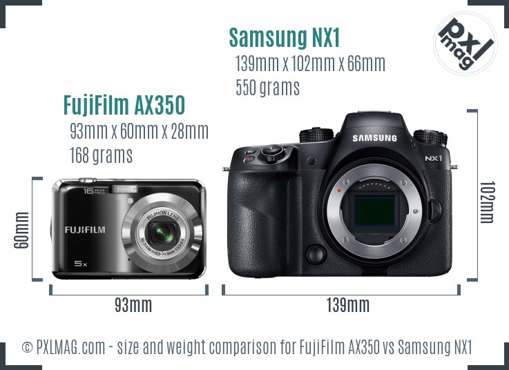 FujiFilm AX350 vs Samsung NX1 size comparison