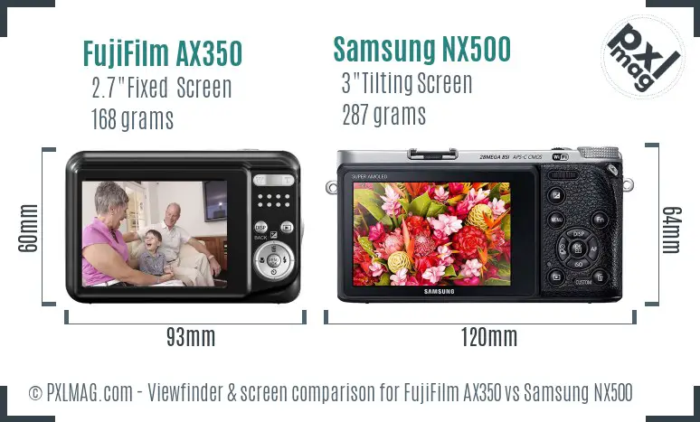 FujiFilm AX350 vs Samsung NX500 Screen and Viewfinder comparison