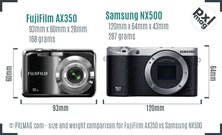 FujiFilm AX350 vs Samsung NX500 size comparison