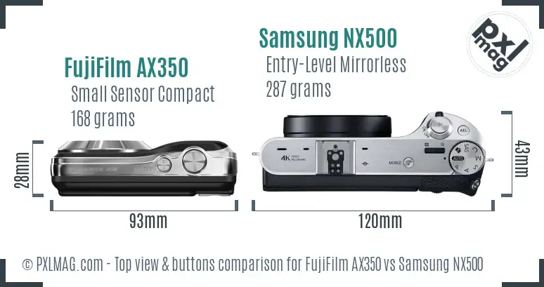 FujiFilm AX350 vs Samsung NX500 top view buttons comparison