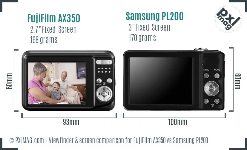 FujiFilm AX350 vs Samsung PL200 Screen and Viewfinder comparison