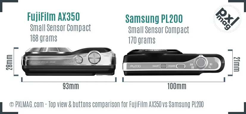 FujiFilm AX350 vs Samsung PL200 top view buttons comparison