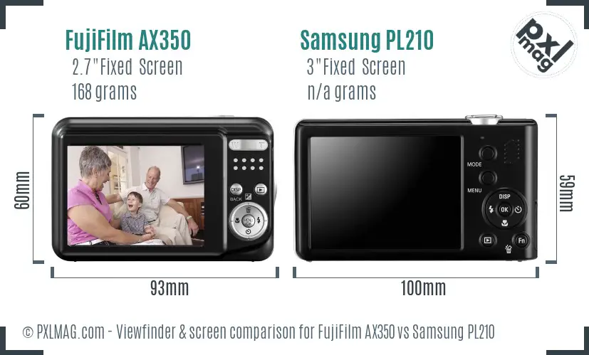 FujiFilm AX350 vs Samsung PL210 Screen and Viewfinder comparison