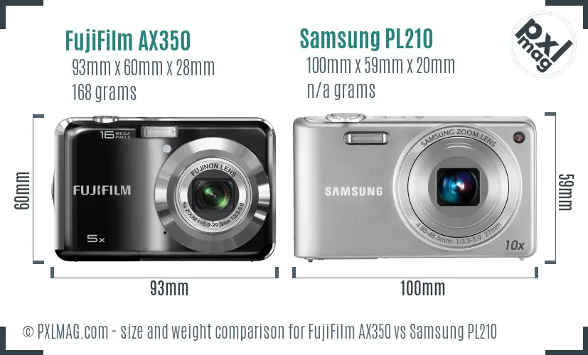 FujiFilm AX350 vs Samsung PL210 size comparison