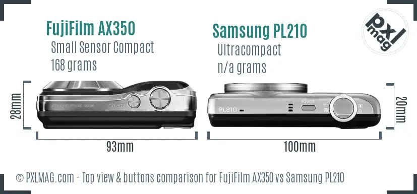 FujiFilm AX350 vs Samsung PL210 top view buttons comparison