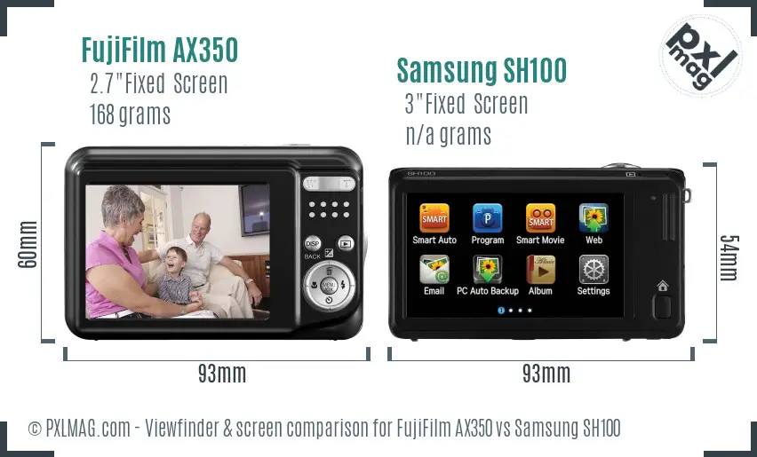 FujiFilm AX350 vs Samsung SH100 Screen and Viewfinder comparison