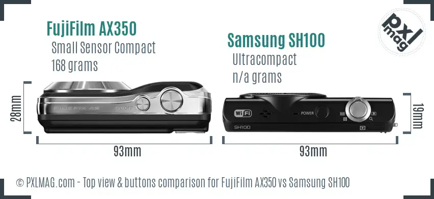 FujiFilm AX350 vs Samsung SH100 top view buttons comparison
