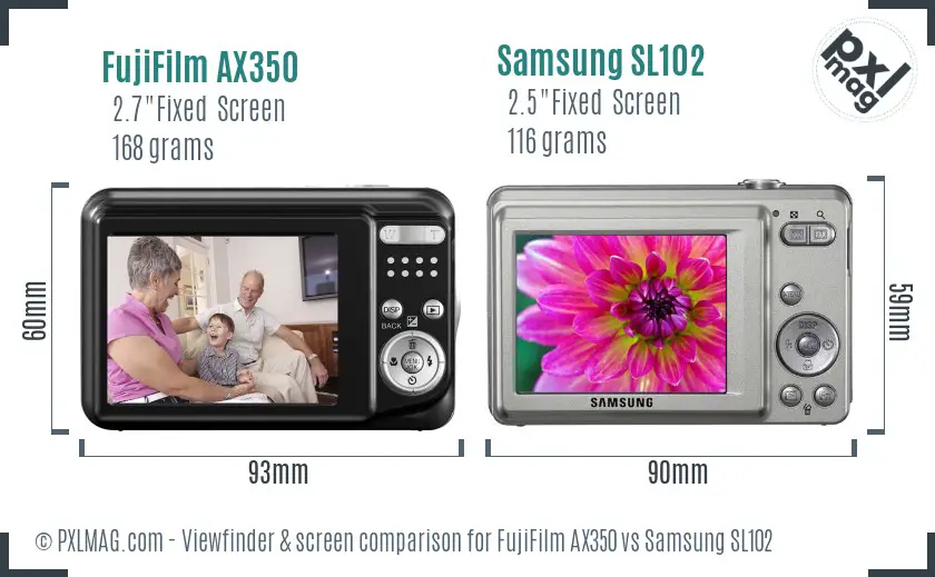 FujiFilm AX350 vs Samsung SL102 Screen and Viewfinder comparison