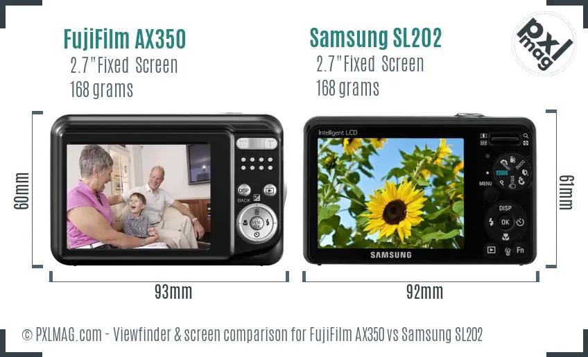 FujiFilm AX350 vs Samsung SL202 Screen and Viewfinder comparison