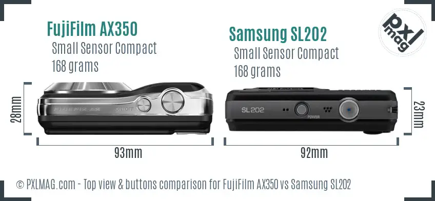 FujiFilm AX350 vs Samsung SL202 top view buttons comparison