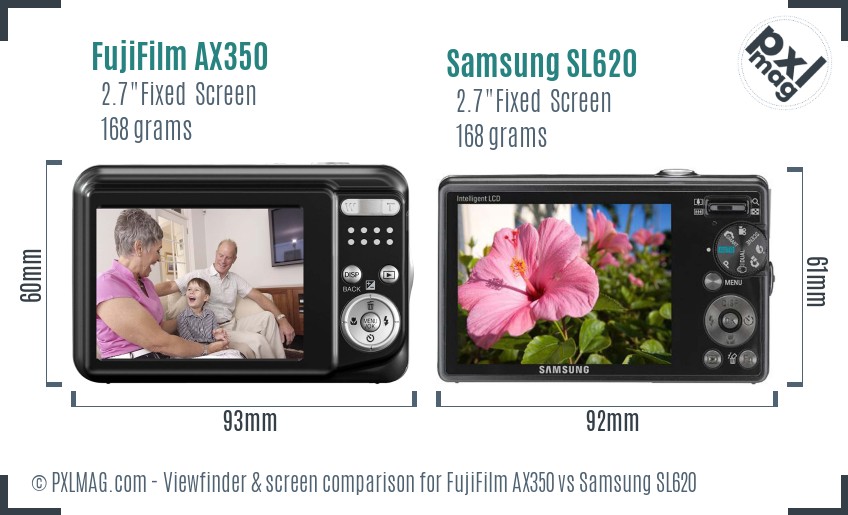 FujiFilm AX350 vs Samsung SL620 Screen and Viewfinder comparison