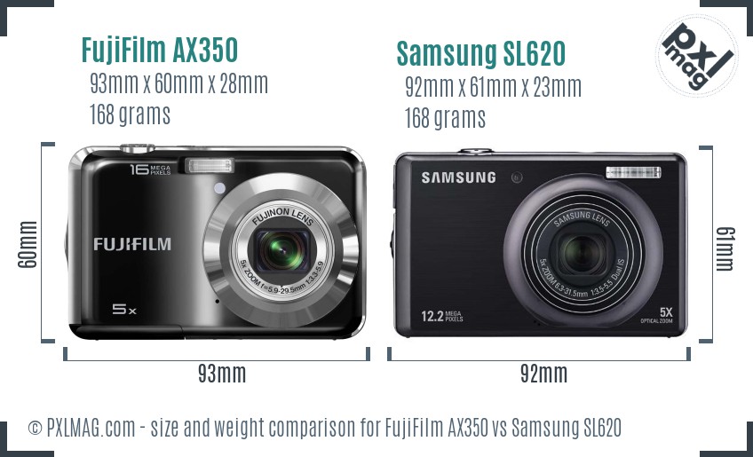 FujiFilm AX350 vs Samsung SL620 size comparison
