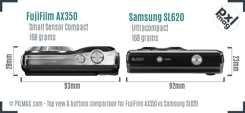 FujiFilm AX350 vs Samsung SL620 top view buttons comparison