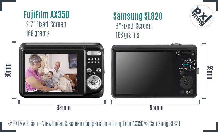 FujiFilm AX350 vs Samsung SL820 Screen and Viewfinder comparison