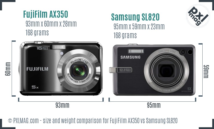 FujiFilm AX350 vs Samsung SL820 size comparison