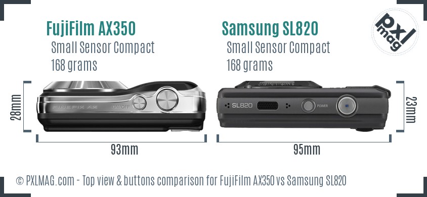 FujiFilm AX350 vs Samsung SL820 top view buttons comparison