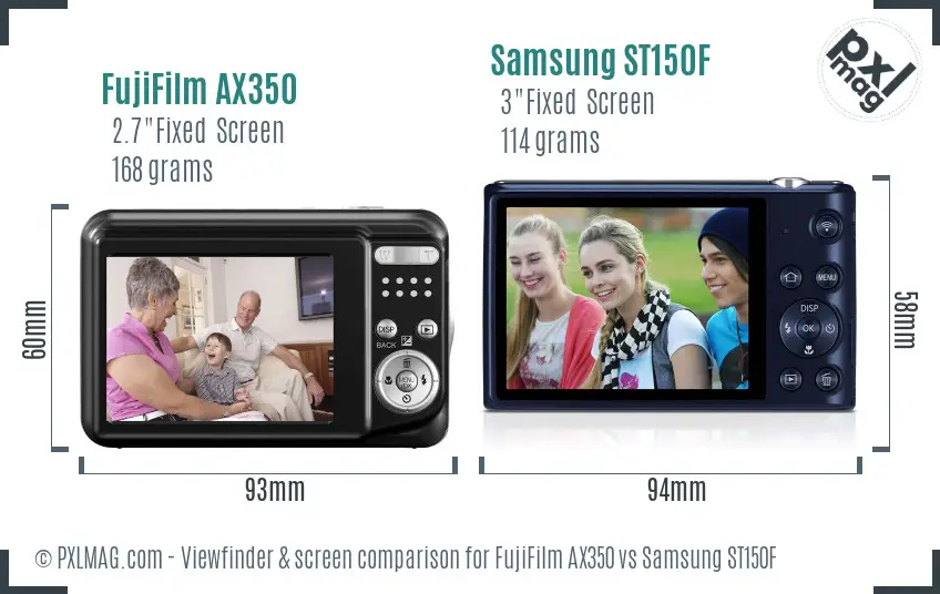 FujiFilm AX350 vs Samsung ST150F Screen and Viewfinder comparison