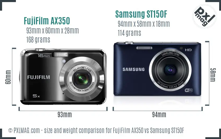 FujiFilm AX350 vs Samsung ST150F size comparison