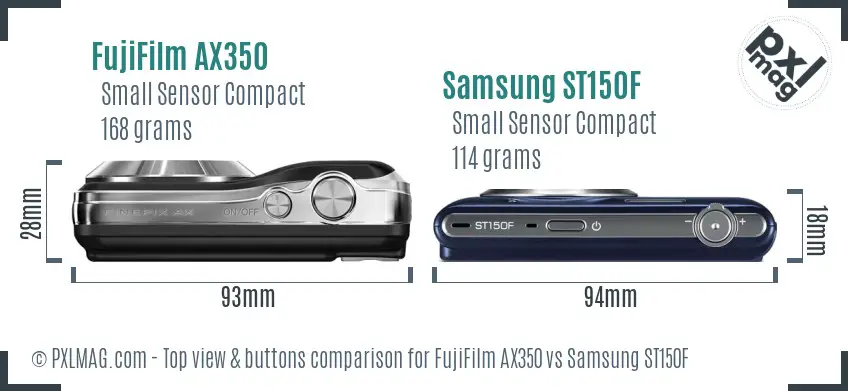 FujiFilm AX350 vs Samsung ST150F top view buttons comparison