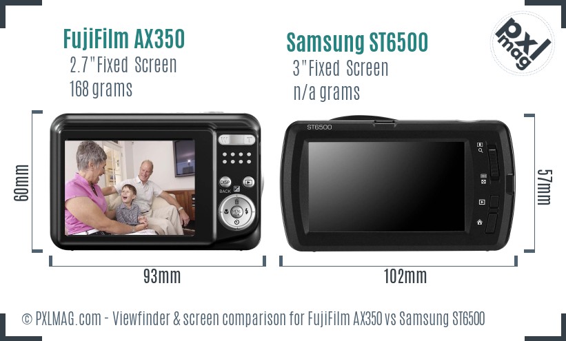 FujiFilm AX350 vs Samsung ST6500 Screen and Viewfinder comparison