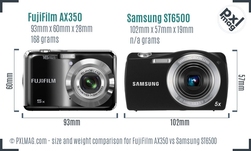 FujiFilm AX350 vs Samsung ST6500 size comparison