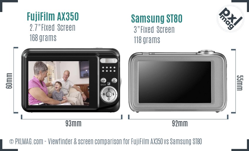 FujiFilm AX350 vs Samsung ST80 Screen and Viewfinder comparison