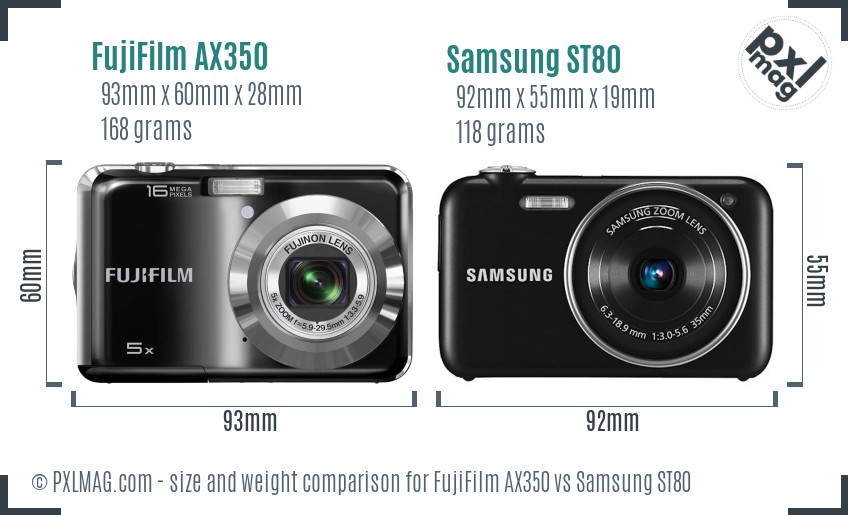FujiFilm AX350 vs Samsung ST80 size comparison