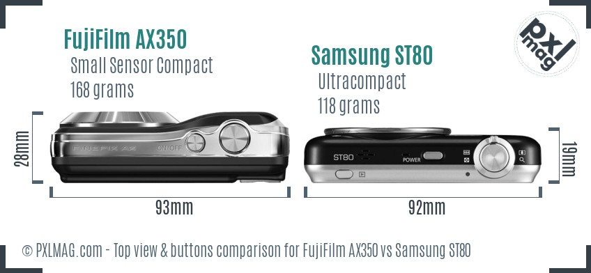 FujiFilm AX350 vs Samsung ST80 top view buttons comparison