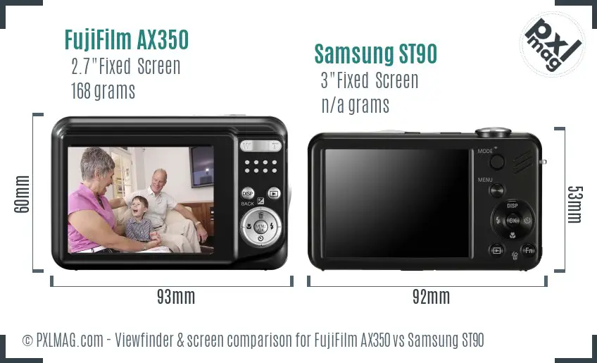 FujiFilm AX350 vs Samsung ST90 Screen and Viewfinder comparison