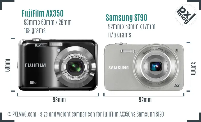 FujiFilm AX350 vs Samsung ST90 size comparison