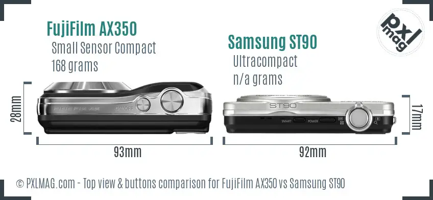FujiFilm AX350 vs Samsung ST90 top view buttons comparison