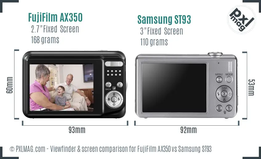 FujiFilm AX350 vs Samsung ST93 Screen and Viewfinder comparison