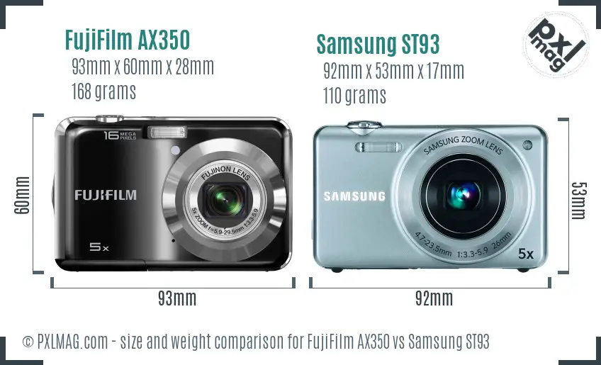 FujiFilm AX350 vs Samsung ST93 size comparison