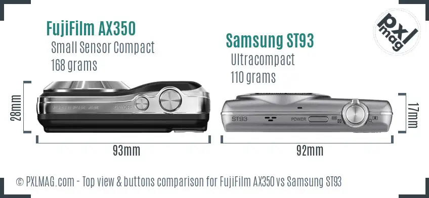 FujiFilm AX350 vs Samsung ST93 top view buttons comparison