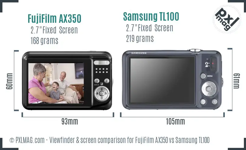 FujiFilm AX350 vs Samsung TL100 Screen and Viewfinder comparison