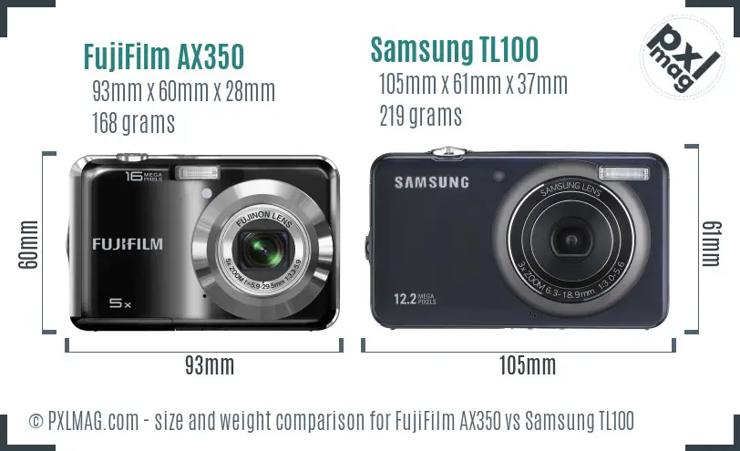 FujiFilm AX350 vs Samsung TL100 size comparison