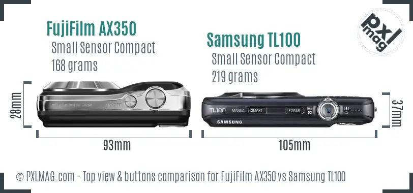 FujiFilm AX350 vs Samsung TL100 top view buttons comparison