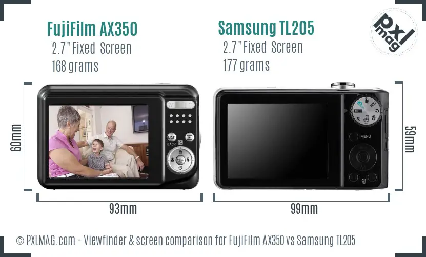 FujiFilm AX350 vs Samsung TL205 Screen and Viewfinder comparison FujiFilm AX350 vs Samsung TL205 Screen and Viewfinder comparison