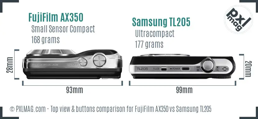 FujiFilm AX350 vs Samsung TL205 top view buttons comparison FujiFilm AX350 vs Samsung TL205 top view buttons comparison