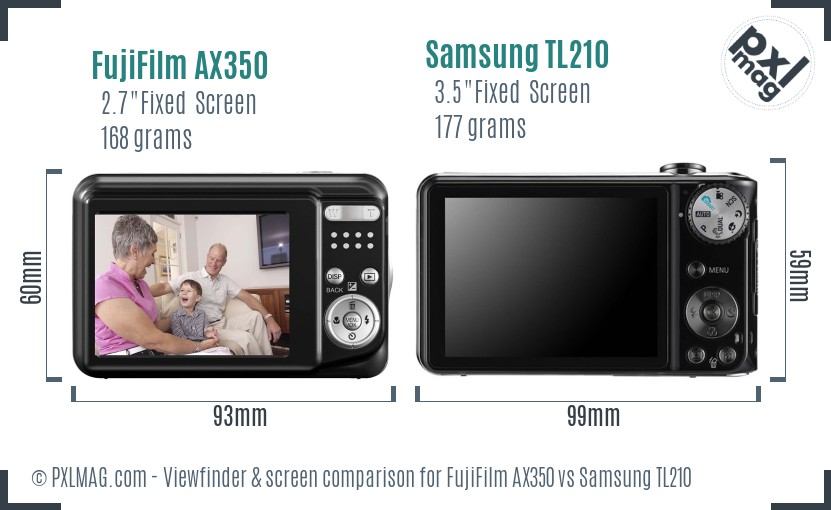 FujiFilm AX350 vs Samsung TL210 Screen and Viewfinder comparison