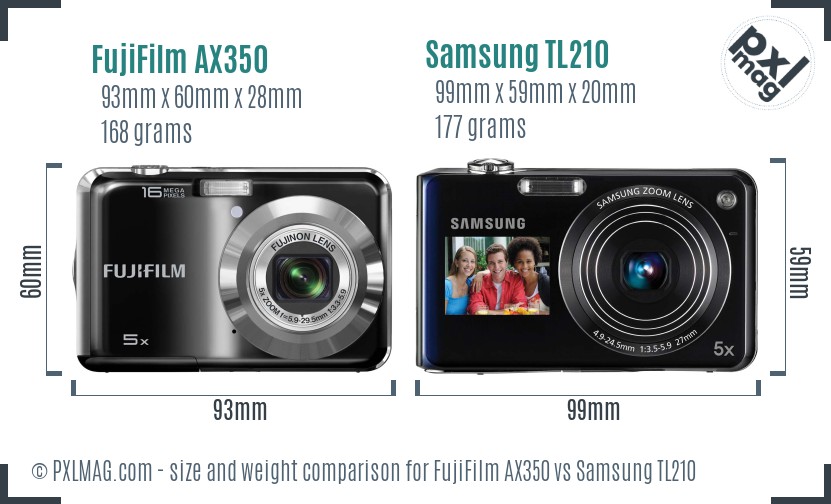 FujiFilm AX350 vs Samsung TL210 size comparison FujiFilm AX350 vs Samsung TL210 size comparison