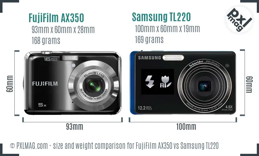 FujiFilm AX350 vs Samsung TL220 size comparison