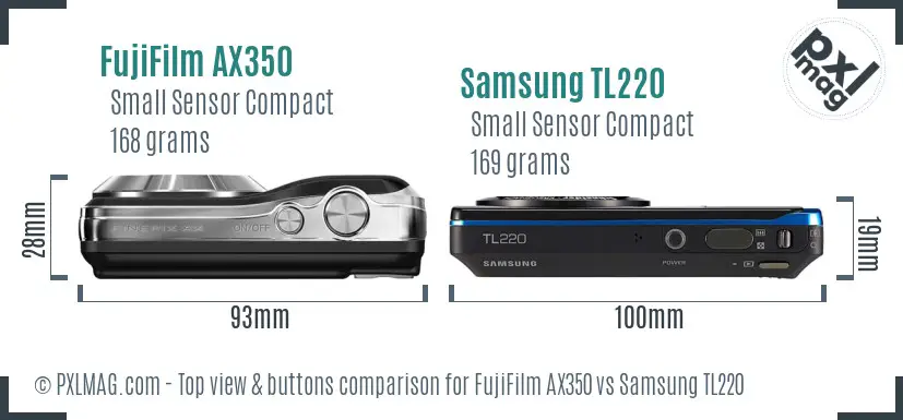 FujiFilm AX350 vs Samsung TL220 top view buttons comparison