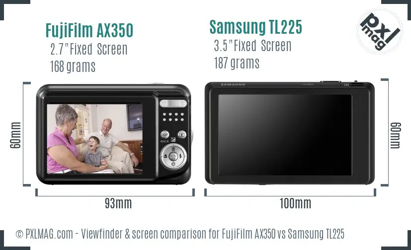 FujiFilm AX350 vs Samsung TL225 Screen and Viewfinder comparison
