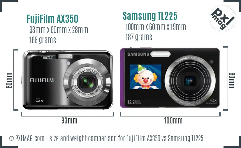 FujiFilm AX350 vs Samsung TL225 size comparison