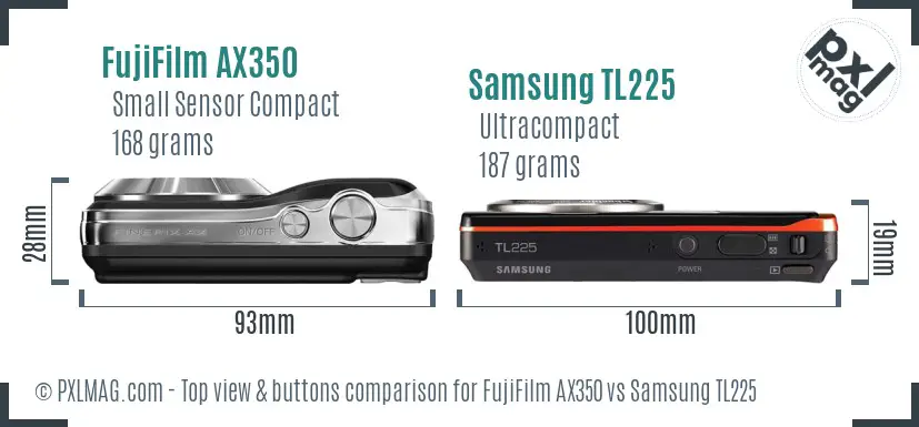 FujiFilm AX350 vs Samsung TL225 top view buttons comparison