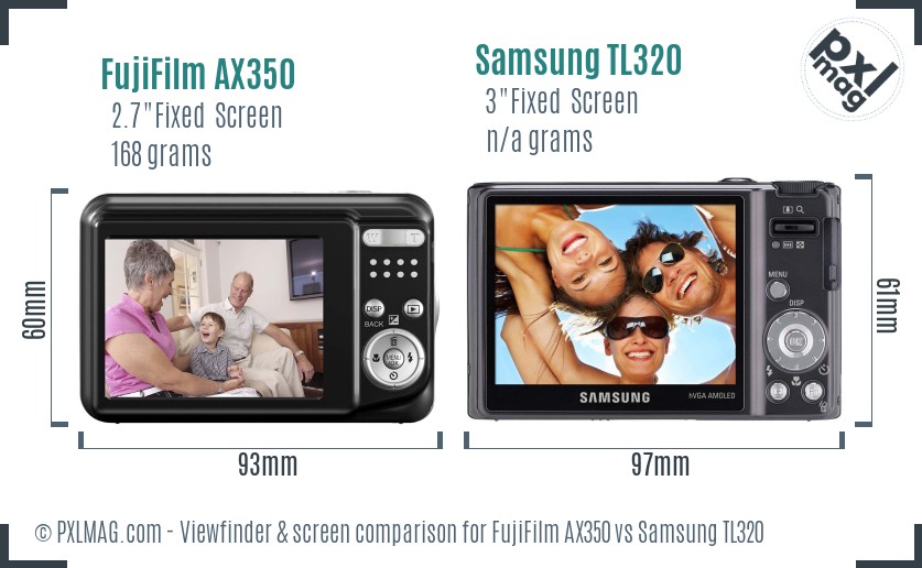 FujiFilm AX350 vs Samsung TL320 Screen and Viewfinder comparison
