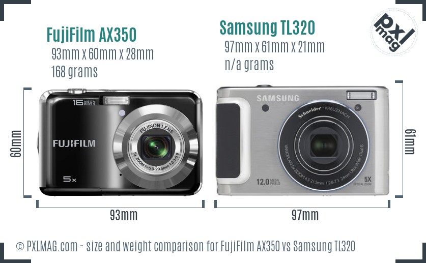 FujiFilm AX350 vs Samsung TL320 size comparison