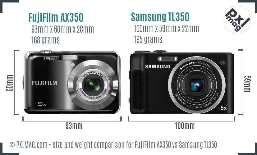 FujiFilm AX350 vs Samsung TL350 size comparison FujiFilm AX350 vs Samsung TL350 size comparison
