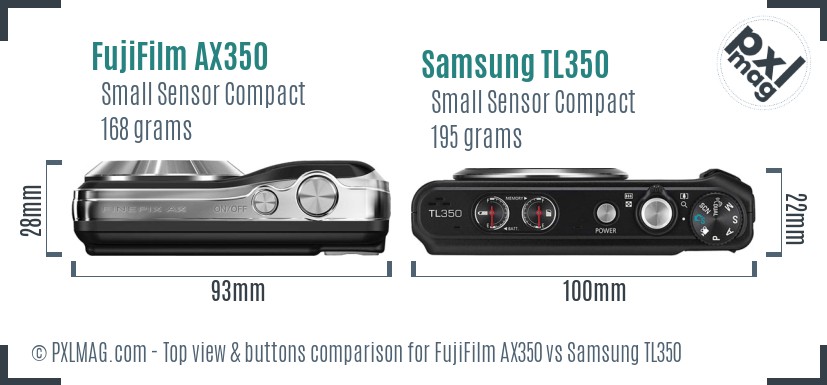 FujiFilm AX350 vs Samsung TL350 top view buttons comparison